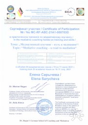 Немецкая школа коучинга. Сертификат о&nbsp;прохождении тренинга по&nbsp;медиации